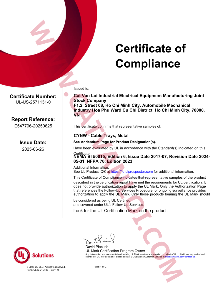 UL wire mesh tray certification
