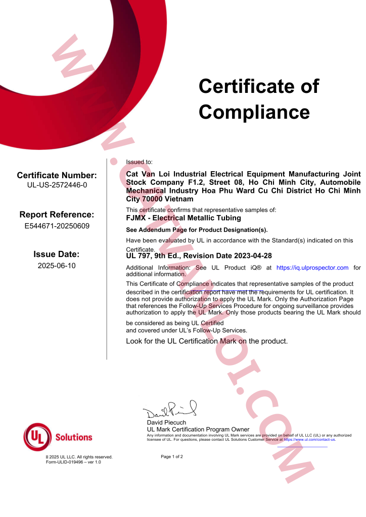 UL emt conduit certification
