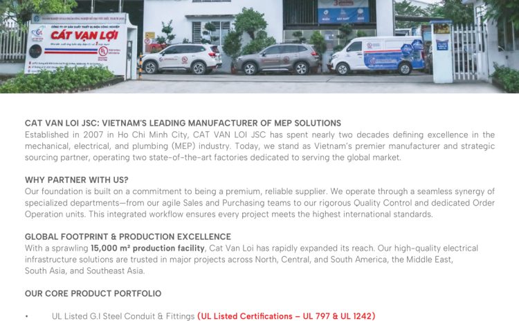  Cat Van Loi: Vietnam’s Leading Manufacturer of MEP Solutions