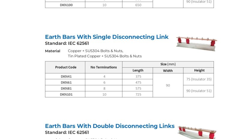  Lightning Protection & Grounding System – Earth Bars, Earth Bars With Single Disconnecting Link & Earth Bars With Double Disconnecting Links
