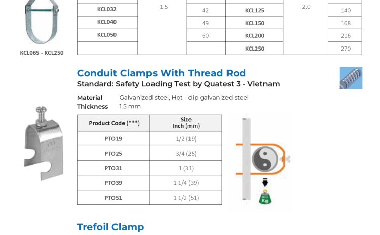  MEP Hangers & Supports – Clevis Pipe Hanger, Conduit Clamps With Thread Rod & Trefoil Clamp