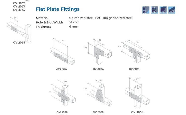  Unistrut & Fittings – Flat Plate Fittings & Angular Fittings