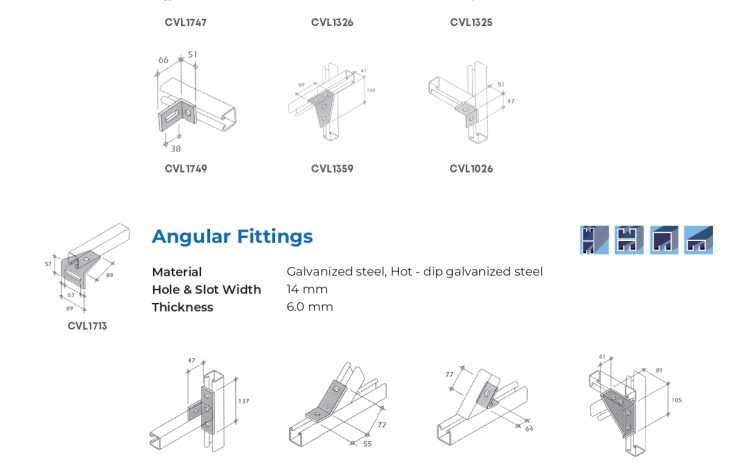  Unistrut & Fittings – Angular Fittings & U-Shaped Fittings